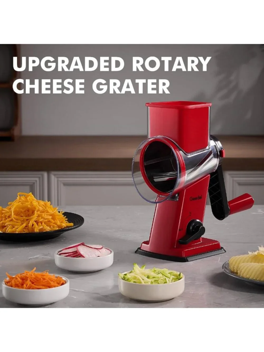 Upgraded Rotary Cheese Grater & Vegetable Shredder Slicer - Hand Crank Kitchen